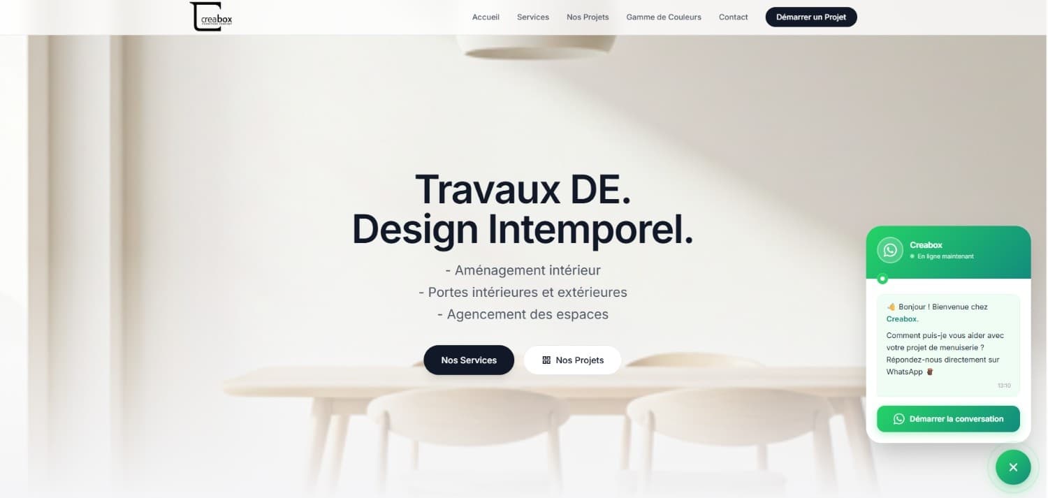 Creabox - Site Web vitrine développé par Velorex Digital Tunisie